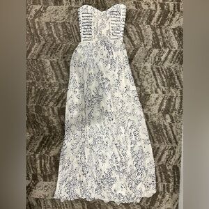 Parker white black abstract print strapless bustier dress gown long NWT XS